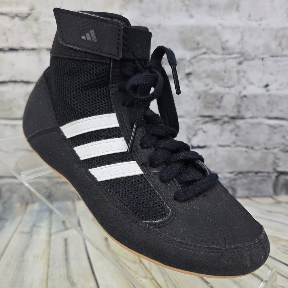 Adidas HVC 2 Wrestling Shoes Youth Size 2 Black White AQ3327 Combat Mat Sneakers